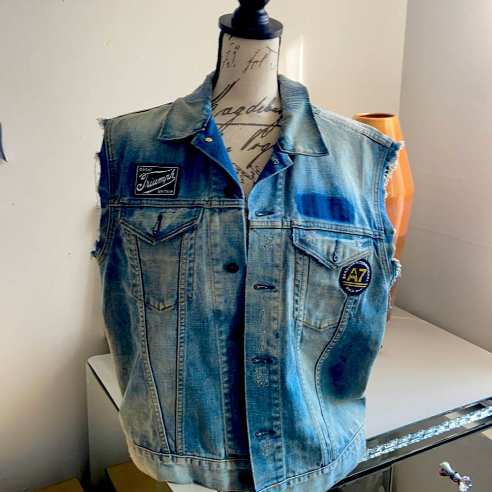 Barbour international Large denim vest - w patches